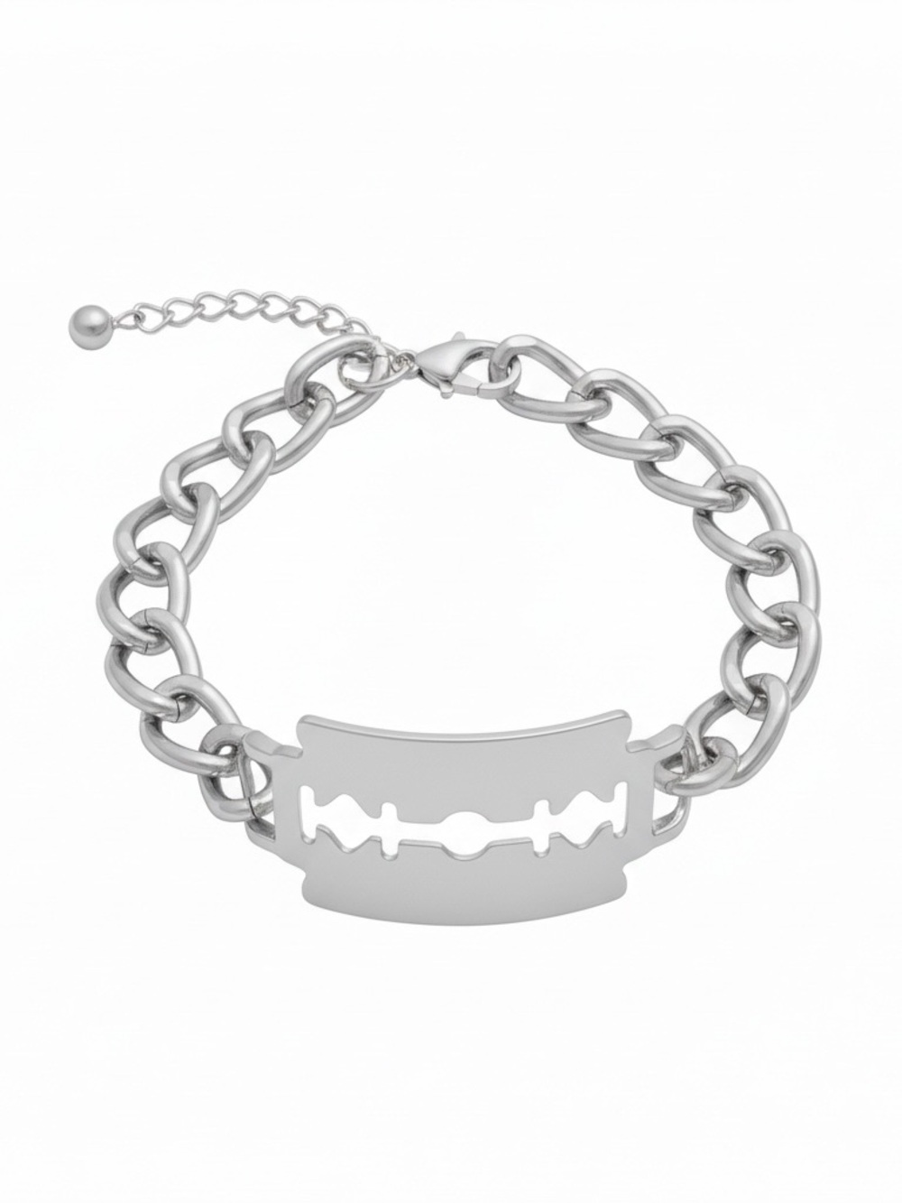 Metal Razor Blade Silver Tone Chunky Chain Cut-out Bracelet